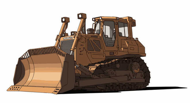 A large yellow bulldozer with a wide blade and tracks