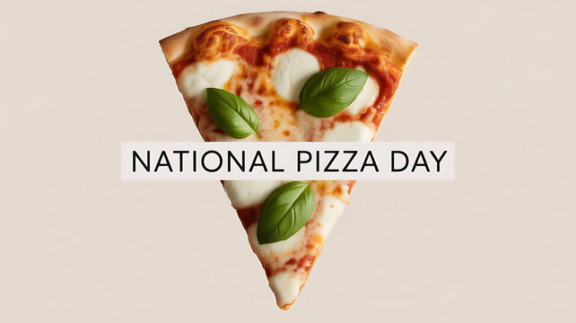 A slice of pizza with fresh basil and mozzarella, celebrating National Pizza Day