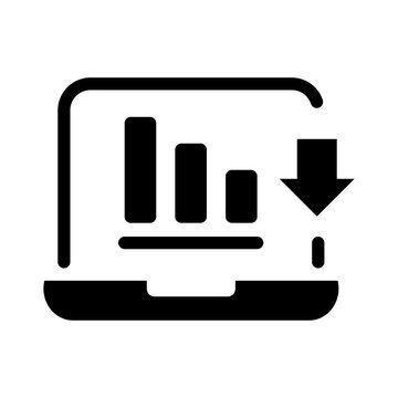 Downward trend analytics icon showing laptop with decreasing process data.