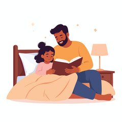 Fototapeta premium Father reads a book to his little girl in bed at night