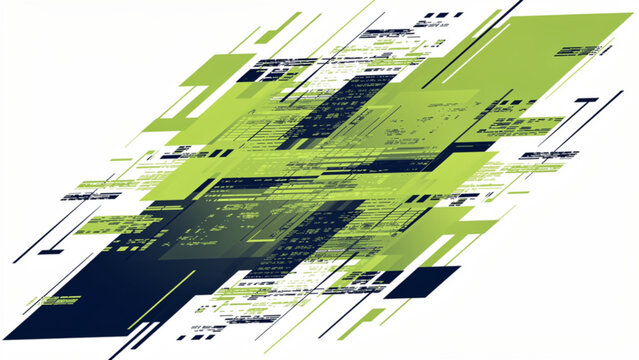 Abstract digital technology background with green and blue geometric shapes and lines for innovation and communication themes