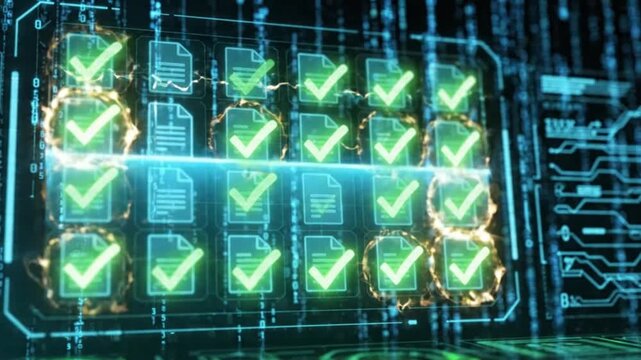 Digital data validation process showing multiple documents.