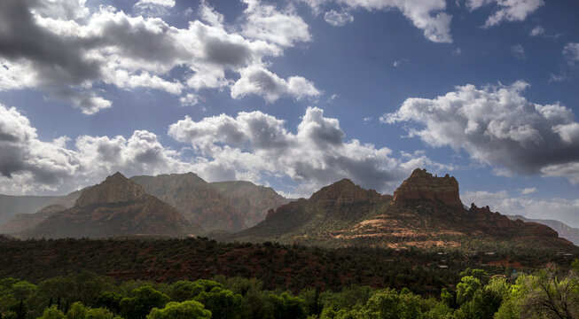 Dramatic clouds and sunbeams over Sedona Arizona