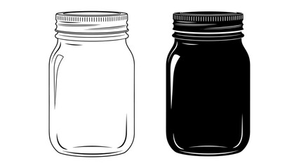 Two Mason Jars: One clear, empty mason jar stands beside a dark, opaque mason jar, highlighting contrast and potential uses. © md