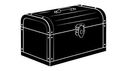 Vintage Treasure Chest Illustration: A stylized illustration of an antique, dark-colored treasure chest with reinforced corners and a latch, evoking a sense of mystery and adventure. © md