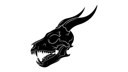 Mysterious Skull Silhouette: A striking silhouette of a demonic skull, complete with sharp teeth and prominent horns, evokes a sense of dark fantasy and ancient mystery. © md