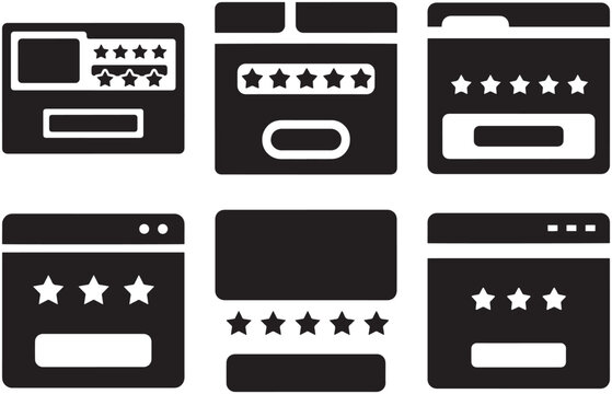 Stylized website rating and review interface mockups with star feedback cards, modern dark user experience layout for web app design