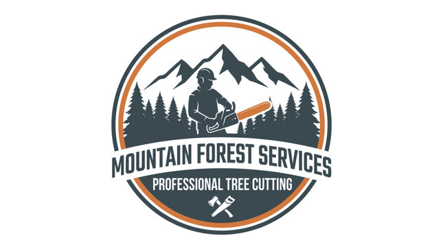 Mountain Forest Services Professional Tree Cutting Logo Design.
