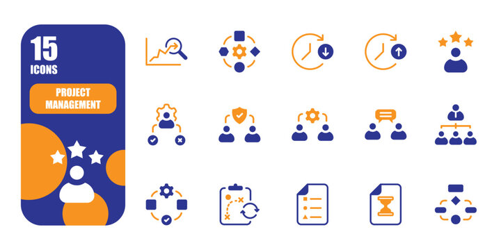 Business Process and Project Management Icon Set for Corporate Workflow.