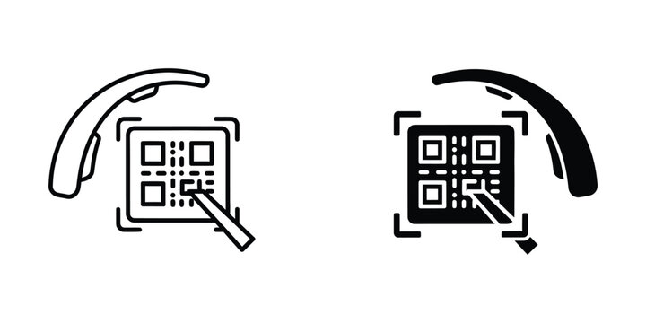 Person's finger touching QR code with augmented reality glasses overhead clean background isolated