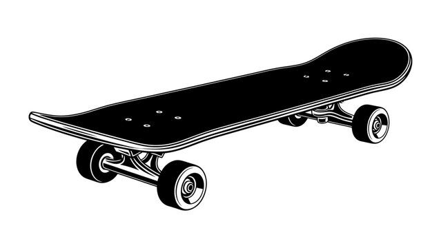 Skateboard in Motion: A sleek black skateboard, captured in a dynamic, artistic illustration, ready for adventure on any street or skatepark.