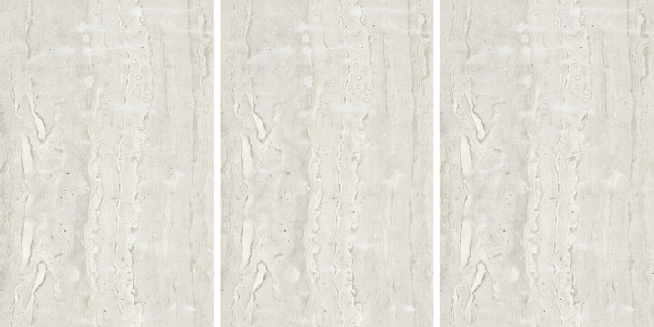 Triptych of light beige marbled stone texture with vertical veins