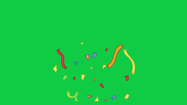 Confetti floating paper strips falling looping animation for wedding video borders green screen