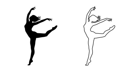 Ballerina Silhouette In Black And White Minimalist Outline Design © Photo Sell