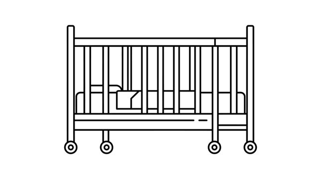 Baby crib line drawing on a white background