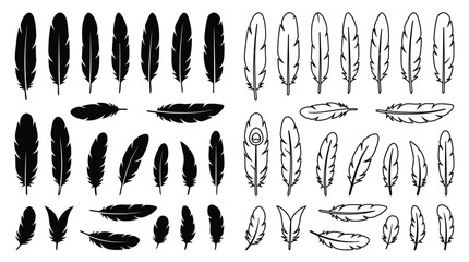 Black feather silhouettes collection on a white background © Photo Sell