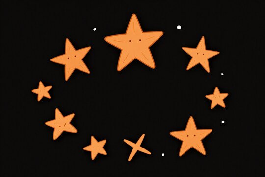 a black background with orange stars and swirls