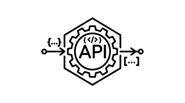 API technical interface symbol line art.