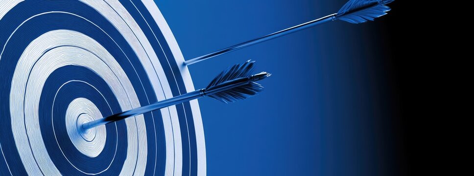 Two arrows strike a circular target, one hitting the bullseye