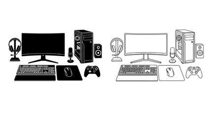 Gaming Setup Silhouette Against White Background Computer Accessories © Photo Sell