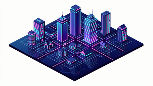 futuristic digital cityscape with glowing skyscrapers and neon accents in cyber style
