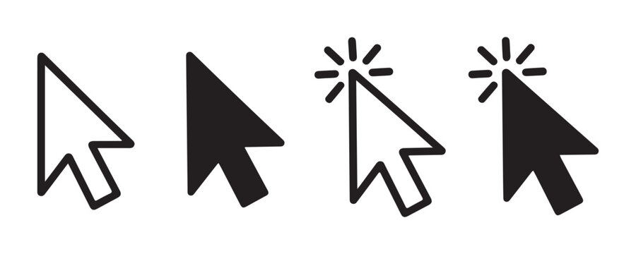 Set of arrow mouse cursors for website design interaction and user interface pointer tools.