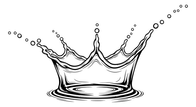 Detailed black and white vector graphic illustration of a dynamic liquid splash crown shaped design
