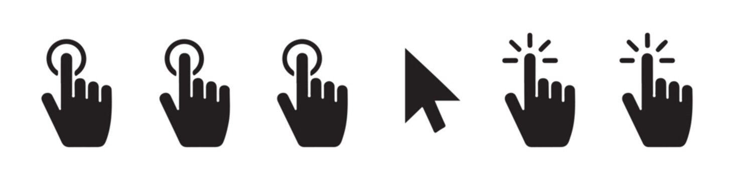 Touch screen hand gestures and cursor click icons collection for user interface navigation.