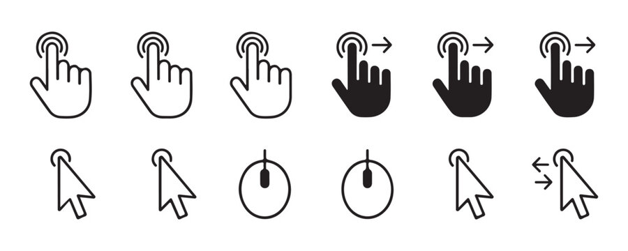 Set of various cursor icons for a user interface. hand and mouse cursor vector illustration.