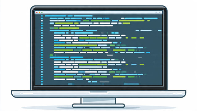 Modern laptop displaying colorful lines of code on dark screen for programming and software development