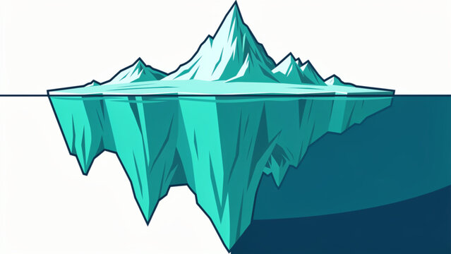 Stylized iceberg floating in ocean with blue and cyan hues and sharp peaks illustrating cold climate and marine environment