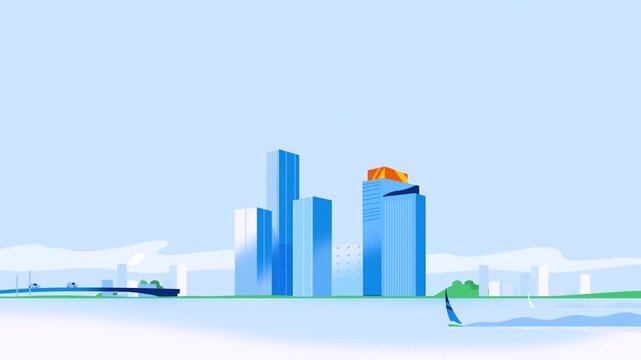 Modern Corporate Smart City Skyline Buildings and Abstract Urban Architecture Design 2D Animation