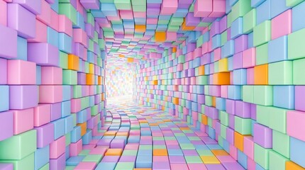 Fototapeta premium Vibrant colorful blocks tunnel 3D illustration abstract background