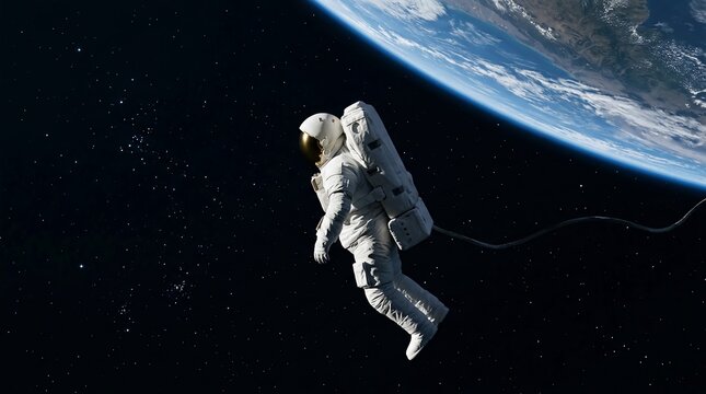 Astronaut floating in space with Earth visible in background