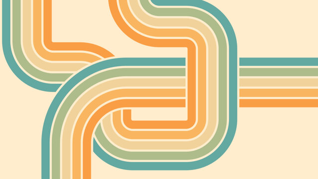 Abstract background of rainbow groovy Wavy Line design in 1970s Hippie Retro style. Vector pattern ready to use for cloth, textile, wrap and other.