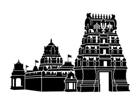 Silhouette of Traditional Indian Temple Architecture.