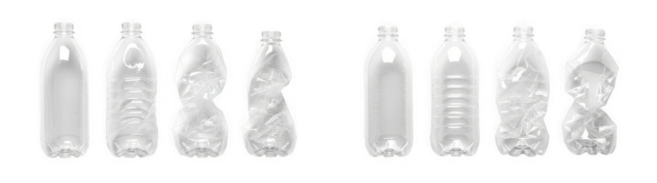 Set of empty plastic bottles isolated on transparent background