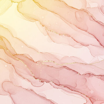Abstract alcohol ink background with fluid gold veins and pastel gradient.