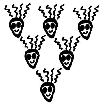 Cute Monster Faces Doodle Black White Line Art Cartoon Characters