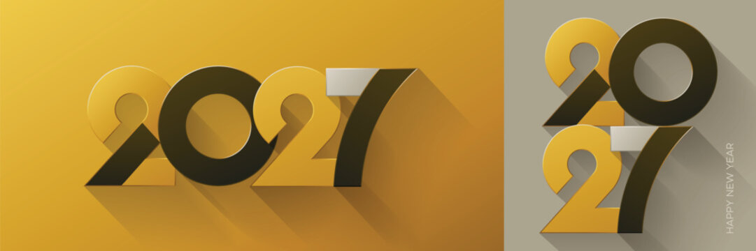 Modern 3D Happy New Year 2027 Typography Background with Long Shadow Minimal Design