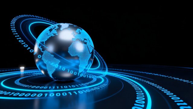 Globe with binary code and digital rings