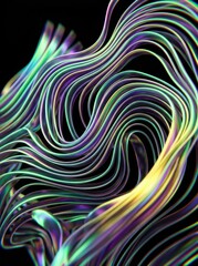 Fototapeta premium Abstract iridescent flowing lines, a vibrant holographic wave pattern, modern digital art, and a futuristic visual design element for technology and science.