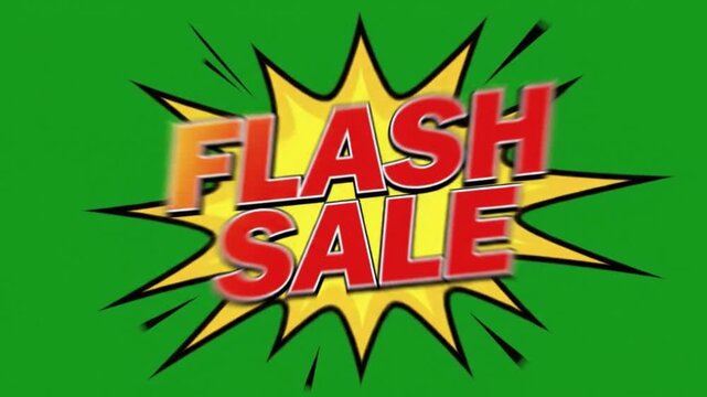 Flash Sale Text Animation with Strobe Effect on Green Screen, High Energy Burst Retail Promotion Loop
