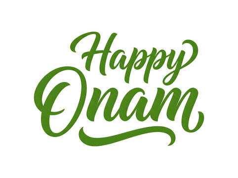happy onam light green brush calligraphy typography isolated on white background