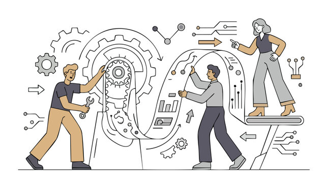 Strategic Digital Transformation: Collaborative Professional Team Optimizing Enterprise Workflow and Data Integration Ecosystem