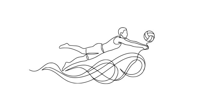 Beach Volleyball Player Diving for Ball, Continuous Line Art