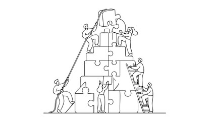 Obraz premium Collaborative cross-functional team building a complex strategic puzzle to achieve high-impact business goals and creative synergy