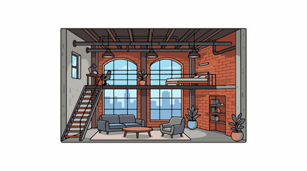 A cozy loft with a brick wall and large windows © Zoro