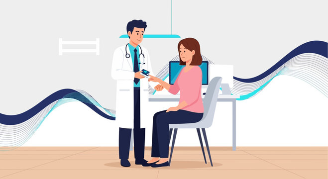 Medical Professional Checking Patient's Oxygen Levels in a Healthcare Setting Illustration