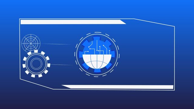 Futuristic interface with digital globe gear elements. Technical futuristic interface with digital globe gear for engineering innovation displays. Tech interface layout.